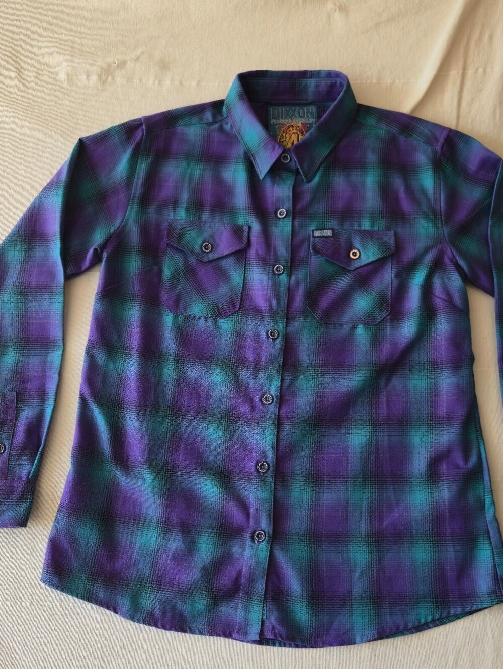 Dixxon Captain Autism Purple and Teal Plaid Flannel Shirt Size Large